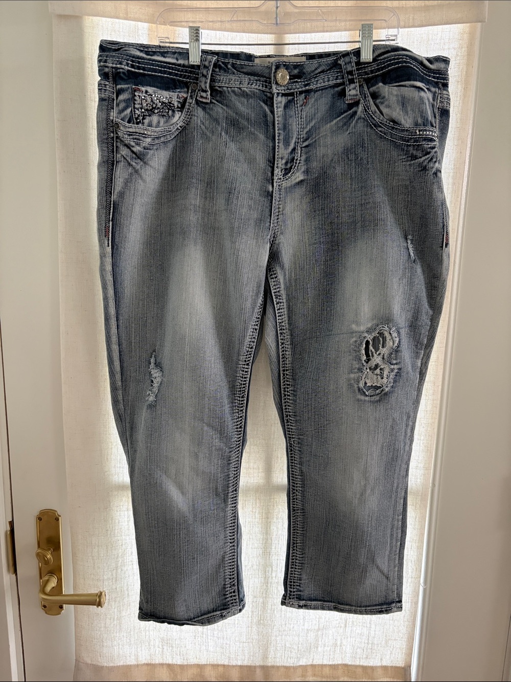 Hydraulic Distressed Washed Gray Boyfriend Jeans